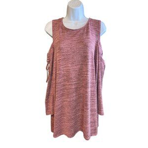 Cupio Womens Knit Top Tunic XL Pink Cold Shoulder Long Sleeve Boho